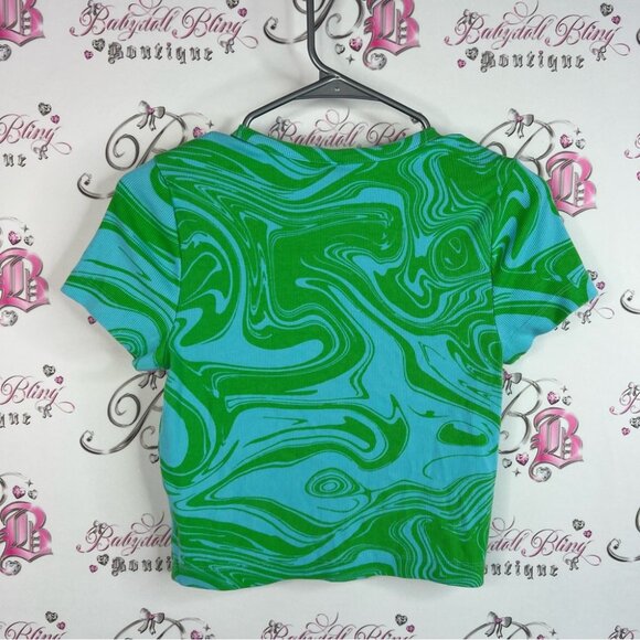 Wild Fable tshirt cropped crop water color swirls marble Green Swirl Crop Top - Picture 2 of 9
